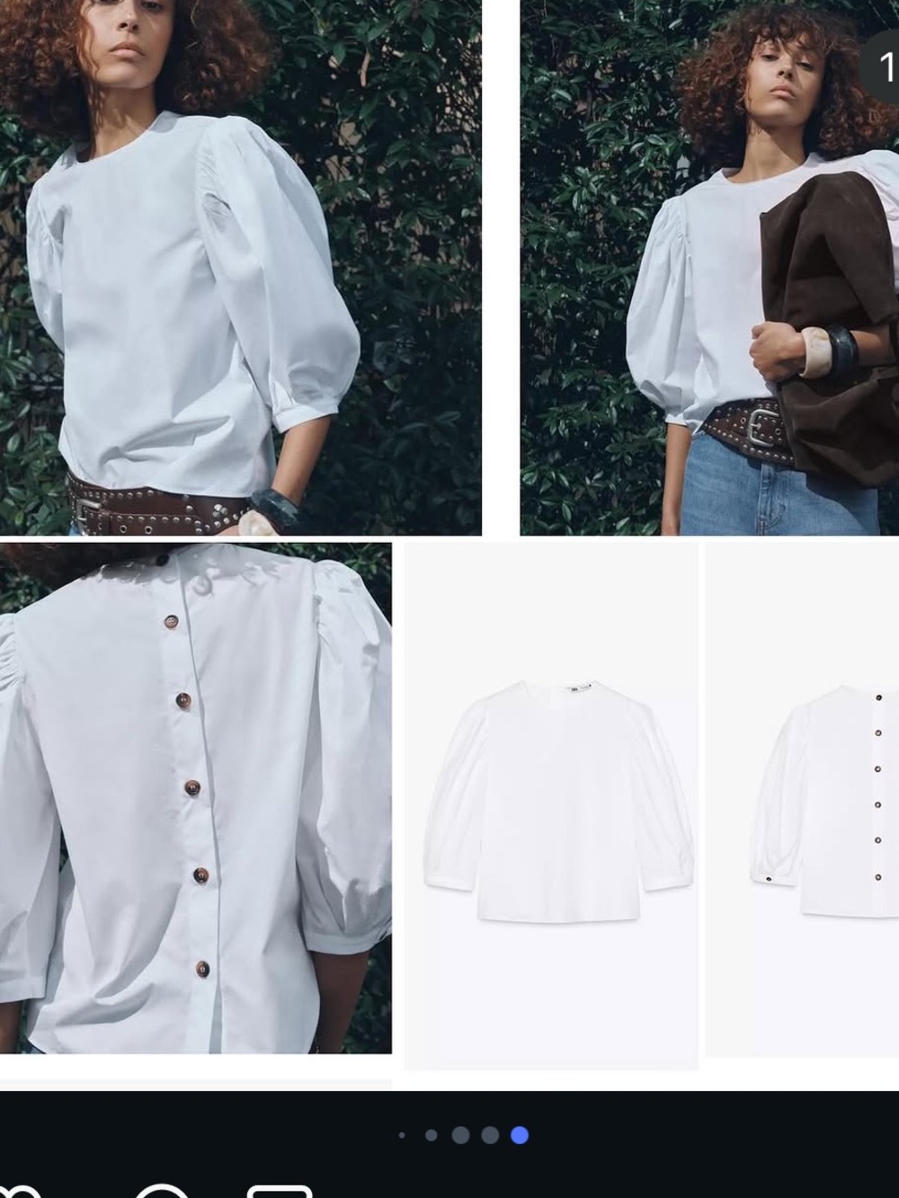 Zara White Puff-Sleeve Button-Back Blouse
